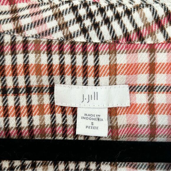 J.Jill Glen Plaid Ruffled Button-Front Blouse Small Petite Long Sleeve - Picture 3 of 10